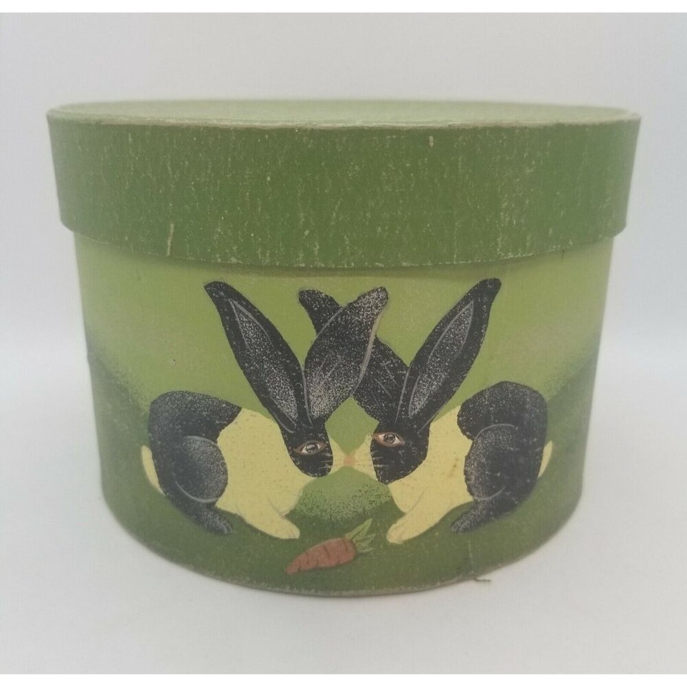 Gift Box Cardboard Kissing Black White Bunnies Rabbits Round Easter Spring